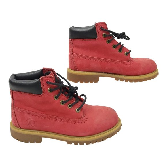 Timberland Nubuck Leather Boots Boys Size US 3 UK 2.5 EU 35 Red 6578R Hiking - Picture 11 of 12